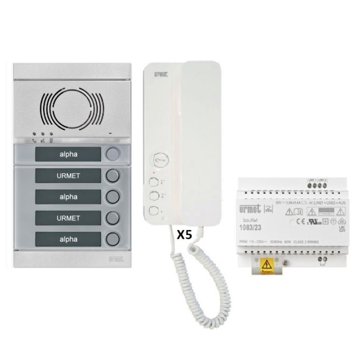 Kit audio 5 appartements préprogrammé (face gris)