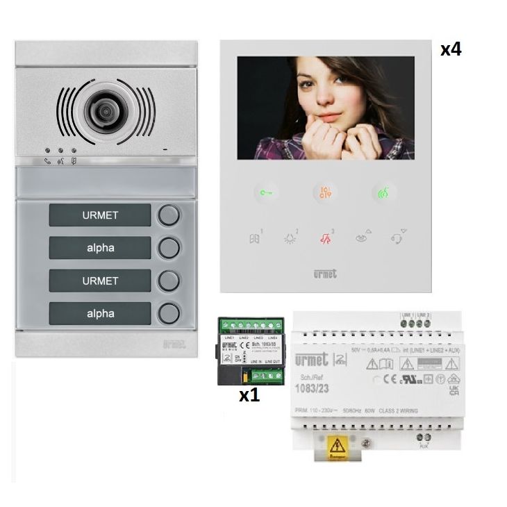 Kit vidéo 4 appartements préprogrammés (face gris)