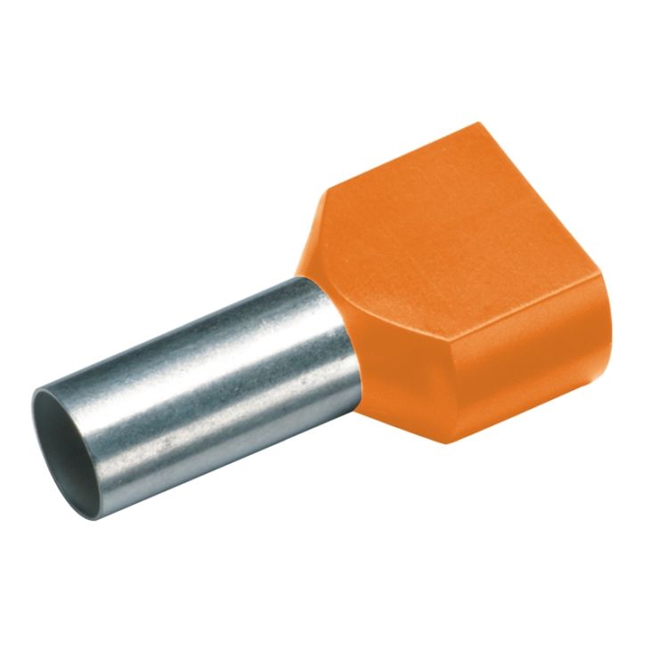 GeÏsoleerde TWIN Adereindhuls, 2x 4mm², lengte 12mm, oranje