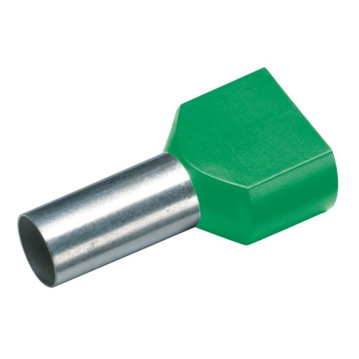 GeÏsoleerde TWIN Adereindhuls, 2x 6mm², lengte 14mm, groen