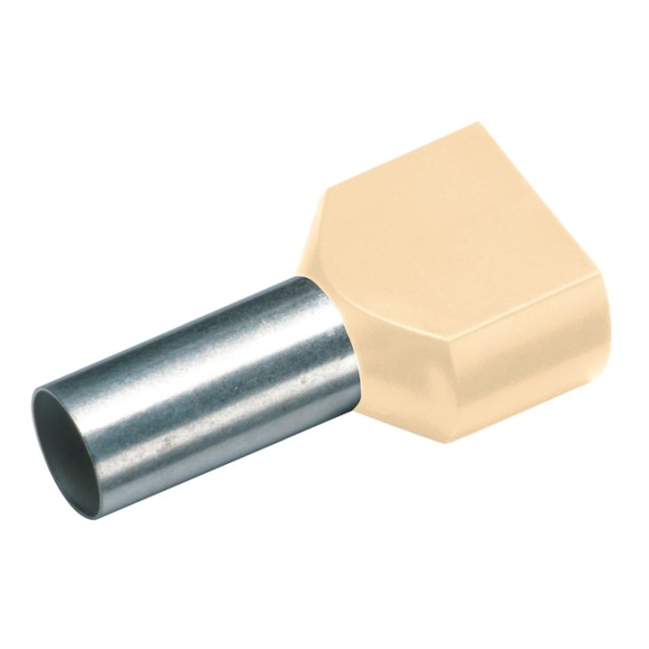 GeÏsoleerde TWIN Adereindhuls, 2x 10mm², lengte 14mm, ivoor