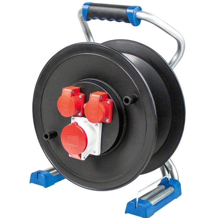 Xperts Enrouleur de câble CEE 285mm vide pour 25m 1x 5P 16A 400V+ 2 prises 16A 230V