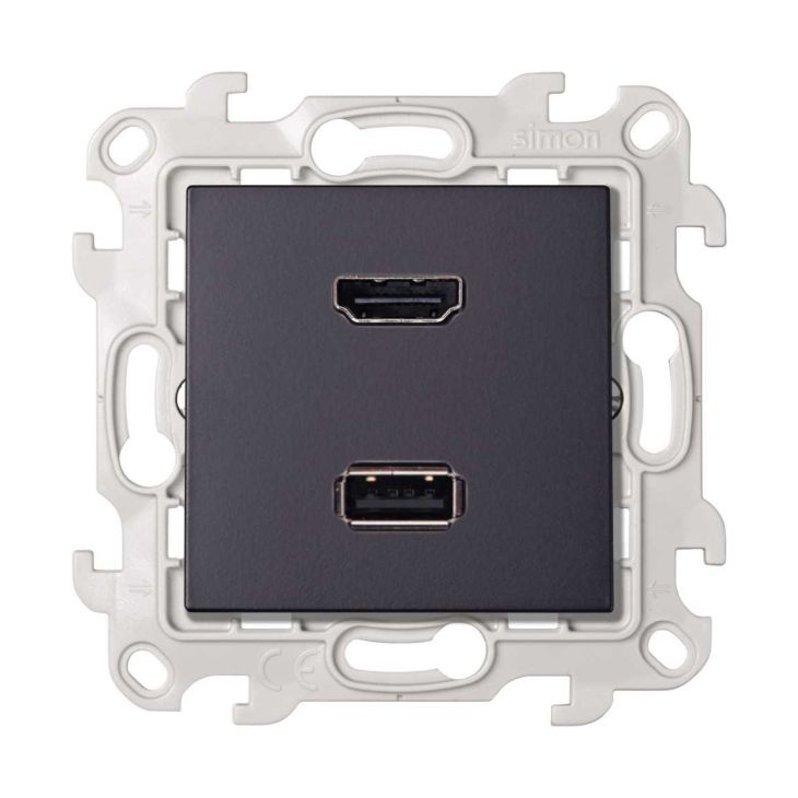 S24 Stopcontact HDMI 1.4 + USB A 2.0, kleur: grafiet