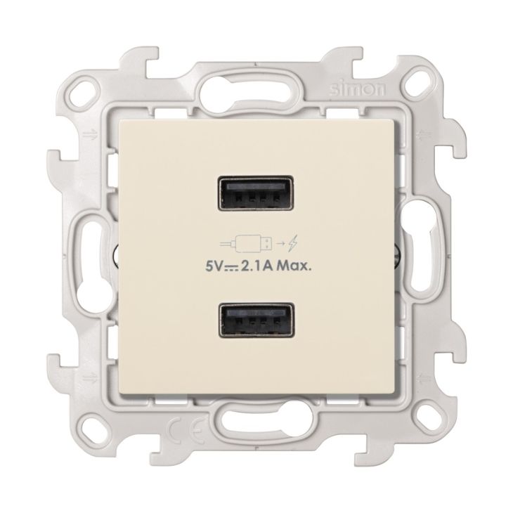 S24 Stopcontact met dubbele USB A-lader 2.4A 230V, kleur: ivoor