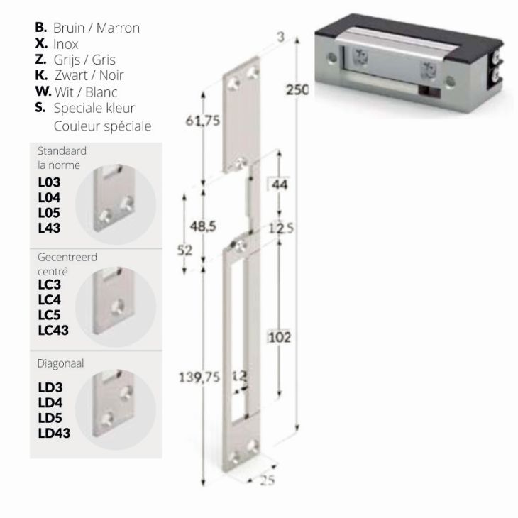 Deurcommunicatie en toegangscontrole - Openers and closers - Symetrishe deurslot Standaard 12Vdc - 30.105E