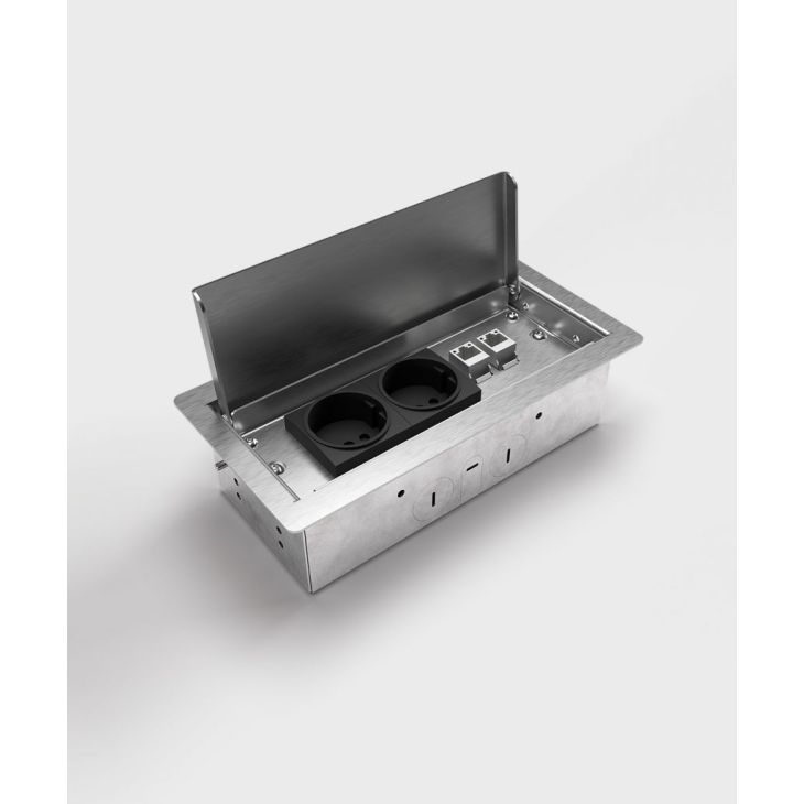 Vloerdoos 3303E - 3 modules (3x UTE), geborsteld RVS