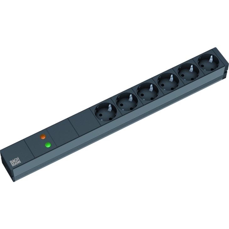 19 1U 6x Schuko noir 1x protection contre les surtensions 2m