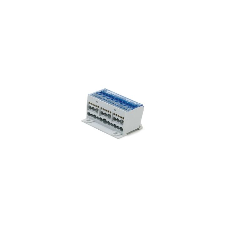 Verdeelblok, 4-polig, 125A, fase + 8 connecties, grijs