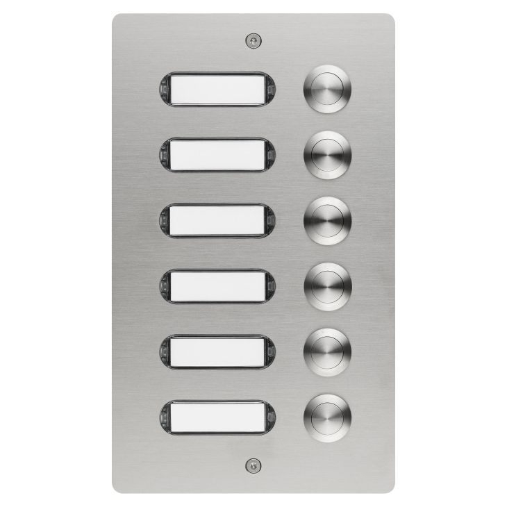 Communication de porte et contrôle d'accès - Grothe - Panneau sonnette inox brossé V2A 6 boutons poussoirs apparent 130x220x19mm - 55506