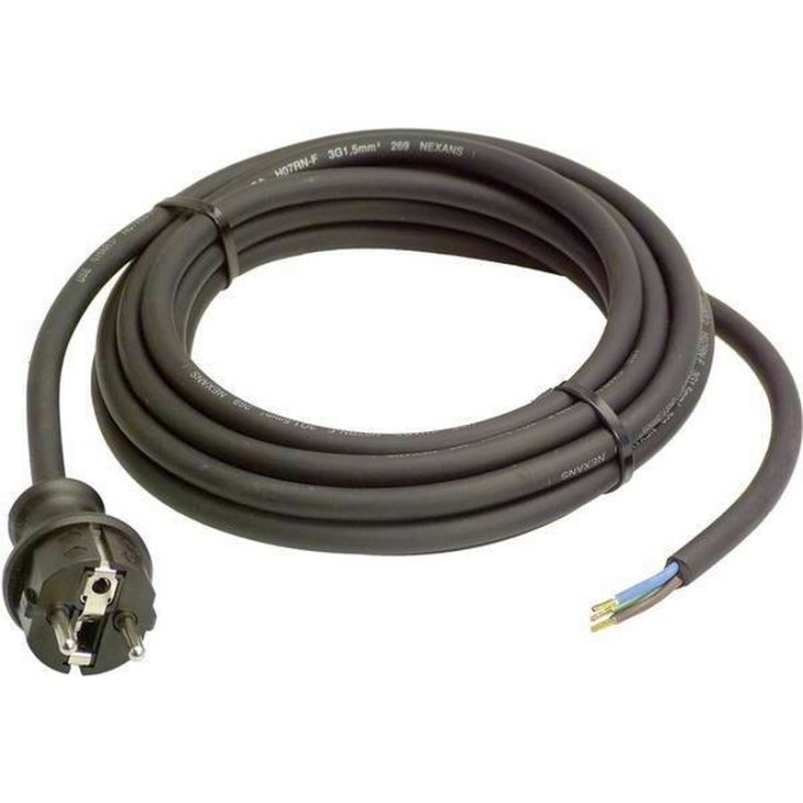 Câble d'Alimentation Caoutchuc 1,355m H07RN-F 3G1,5 noir