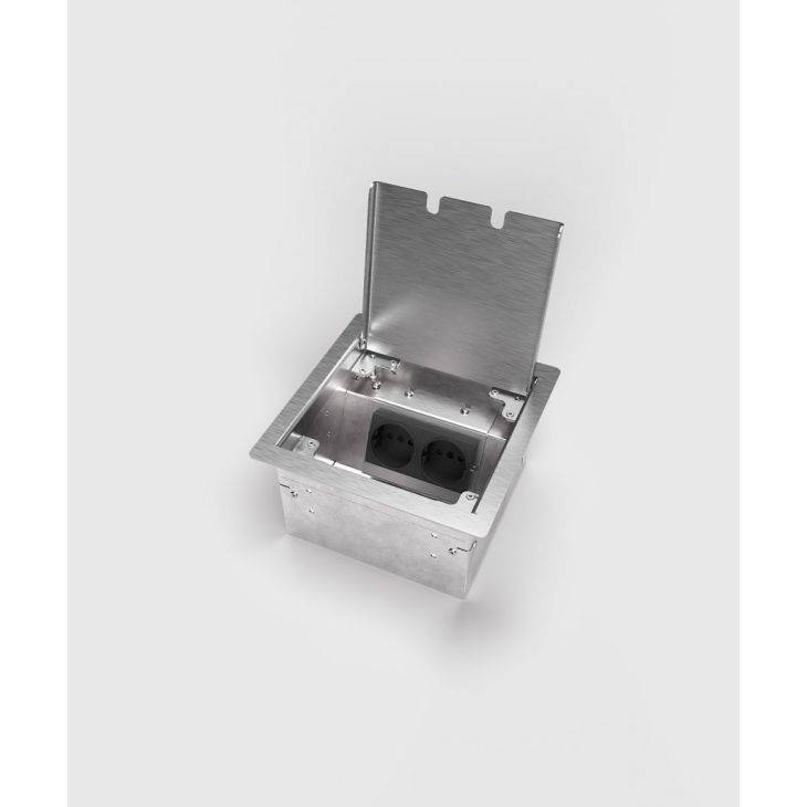 Boîte de sol 8502E - 2 modules (1x UTE + 1x Antenne), acier inoxydable brossé
