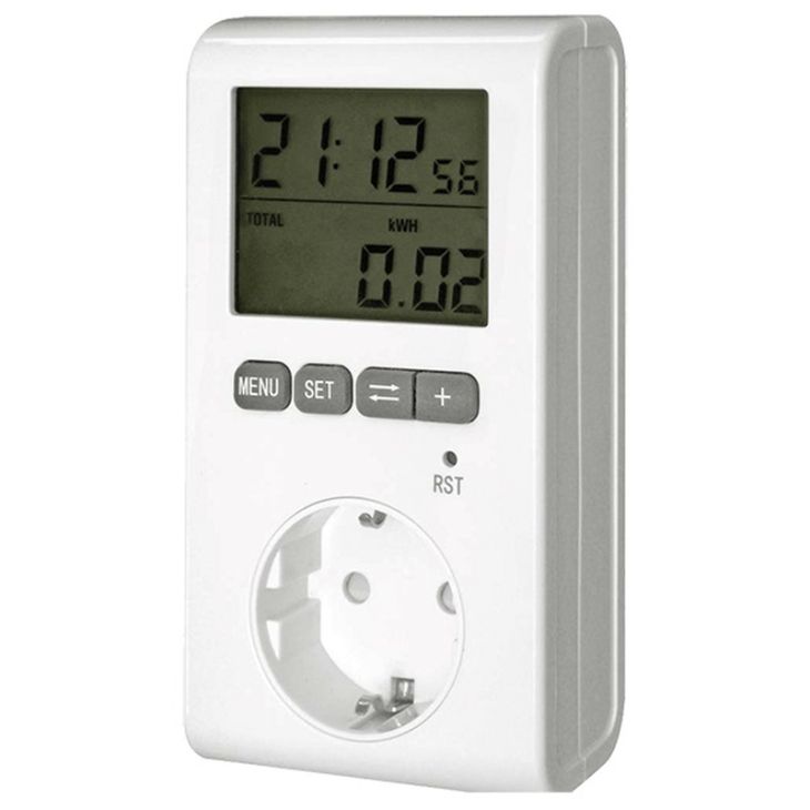 Stekkers, schakelaars en stopcontacten - Bachmann - Energiemeter met groot LCD-scherm met blauwe achtergrondverlichting, wit - 852.9821