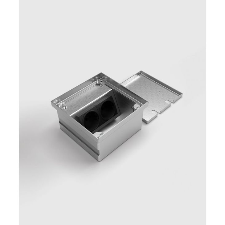 Boîte de sol 8802T - 2 modules (1x UTE + 2x CAT6a), acier inoxydable brossé