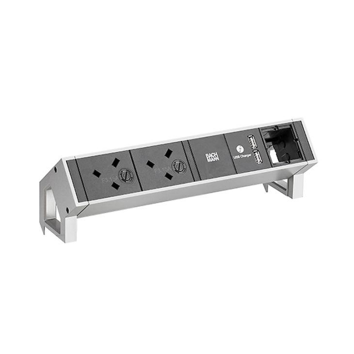 DESK2 4 modulen (2x UK 3,15A 1x USB Charger 1x Lege Mod) Inox lackiert