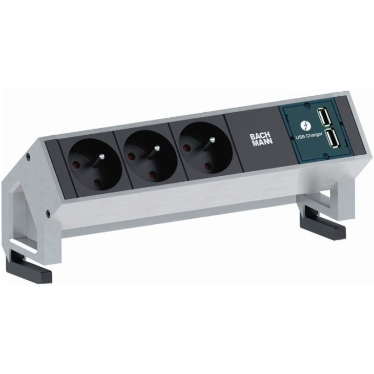 DESK2 4 modules (3x UTE + 1x USB CHARGER A/A) Inox + 1,5m GST18