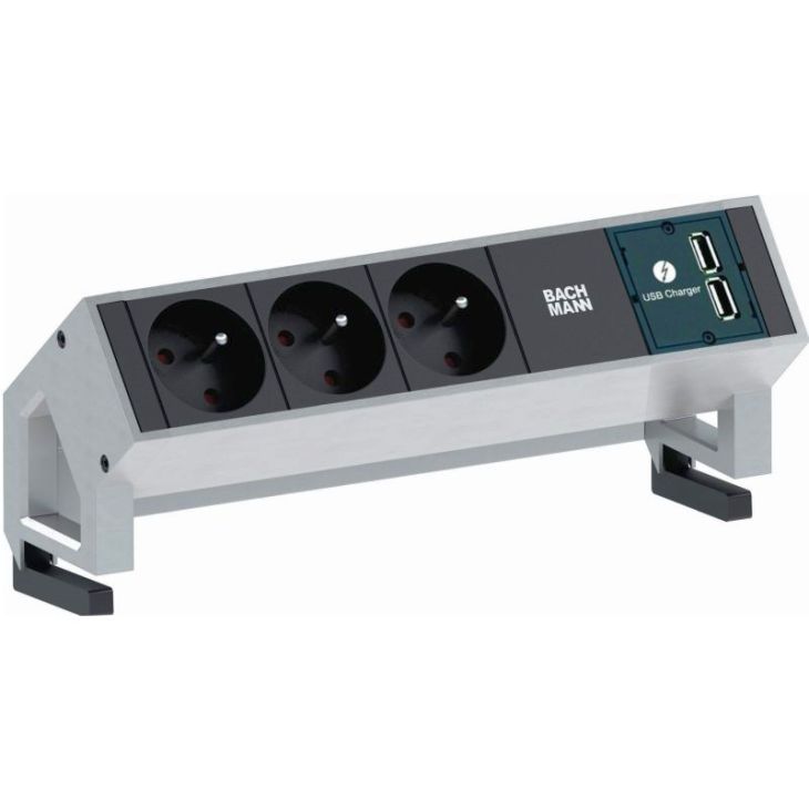 DESK2 4 modules (3x UTE + 1x USB CHARGER A/A) Inox + 1,5m GST18