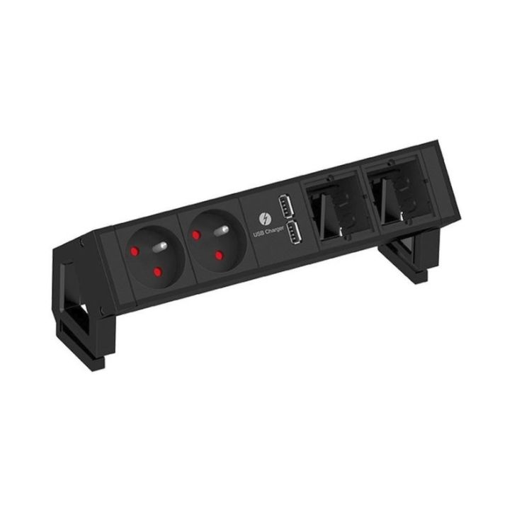 DESK2 4 mod. (2xUTE + 1xUSB CHARGER A/A+ 2xMOD VIDE) noir RAL9005 + 0,2m GST18
