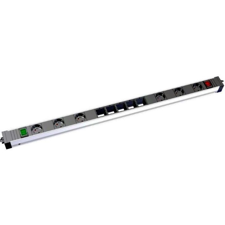 STEP ALU powerstrip 11 modulen 2x Schakelaar (6x Stopcontacten 5x Custom mod) GST18i3 920mm (SHUKO)