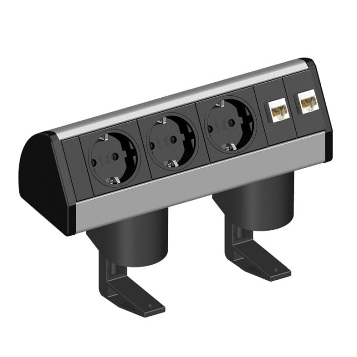 EVOLINE DOCK 3x10/16A ALU + PIED DE FIxATION 8-40mm + 2xRJ45