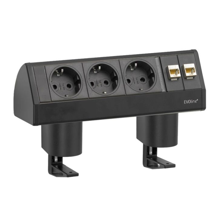 EVOLINE DOCK 3x10/16A NOIR + PIED DEFIxATION 8-40mm + RJ45