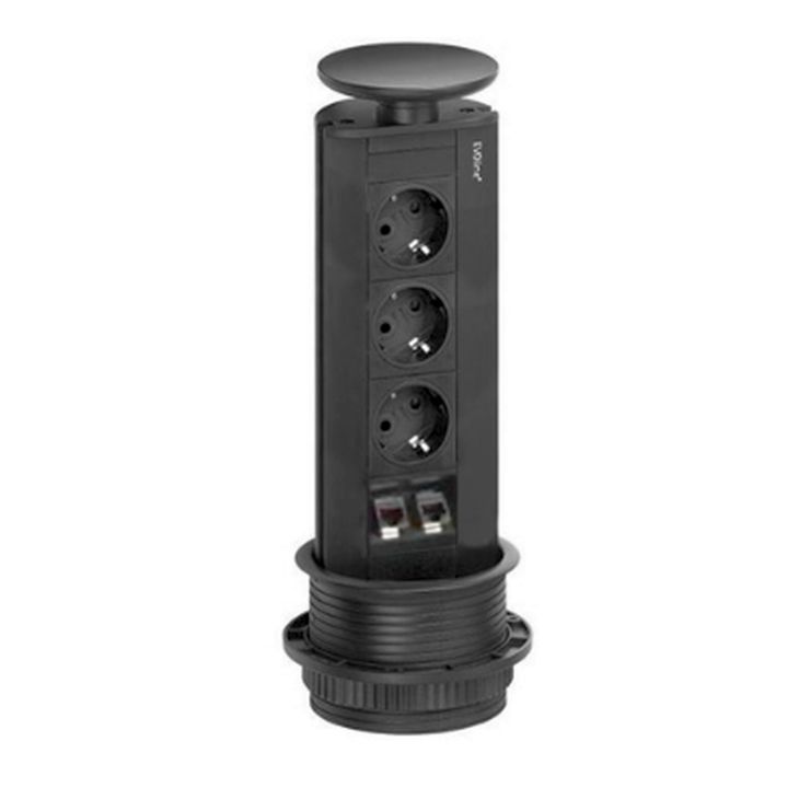 EVOLINE PORT 3x 10/16A UTE 2x RJ45 CAT5 zwart