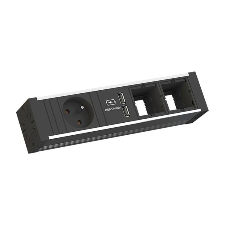 VENID powerstrip 4 modulen (1x UTE 1x USB Charger 2x Lege mod)zwart met kabel 0,2m GST18