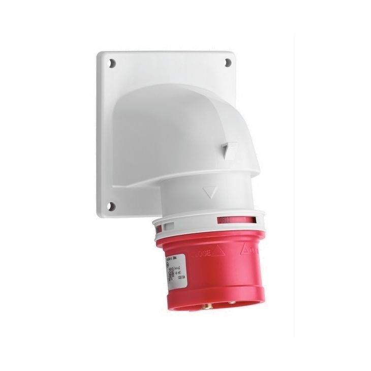 Prise CEE mâle coudée pour appareil, IP44, 32 A, 4 pôles, 400 V, 6h, rouge