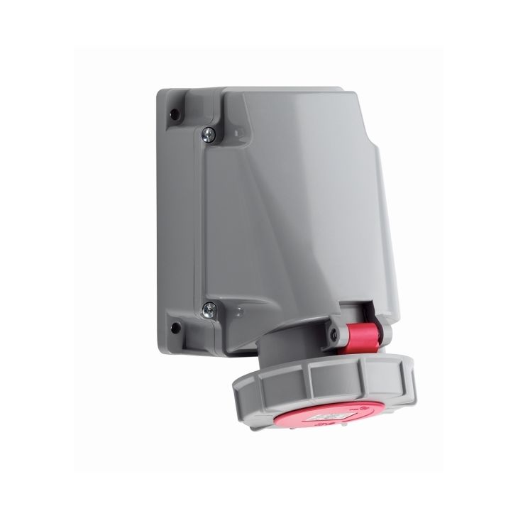 CEE wandcontactdoos, IP67, 63A, 4-polig, 440V, 11h, rood