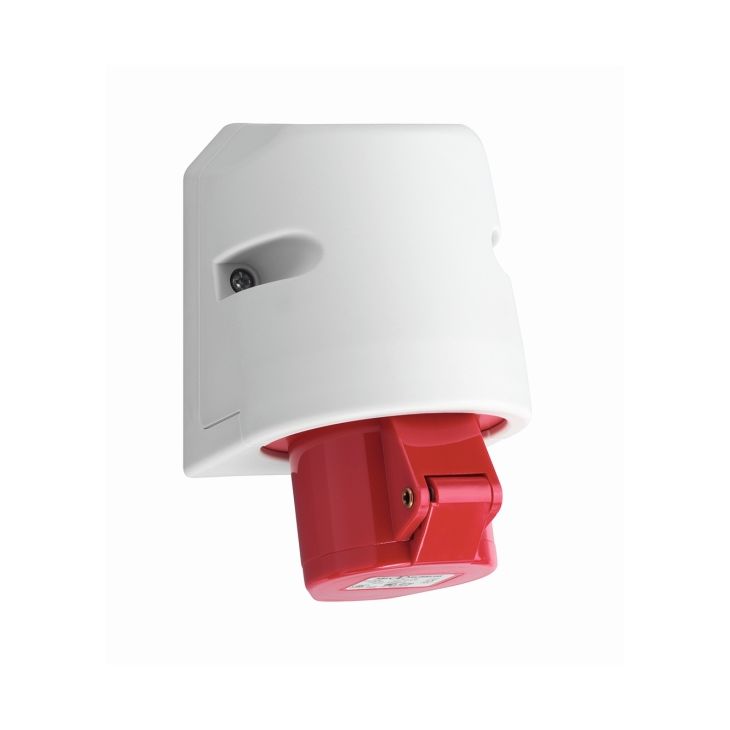 CEE wandcontactdoos, IP44, 16A, 5-polig, 400V, 6h, rood