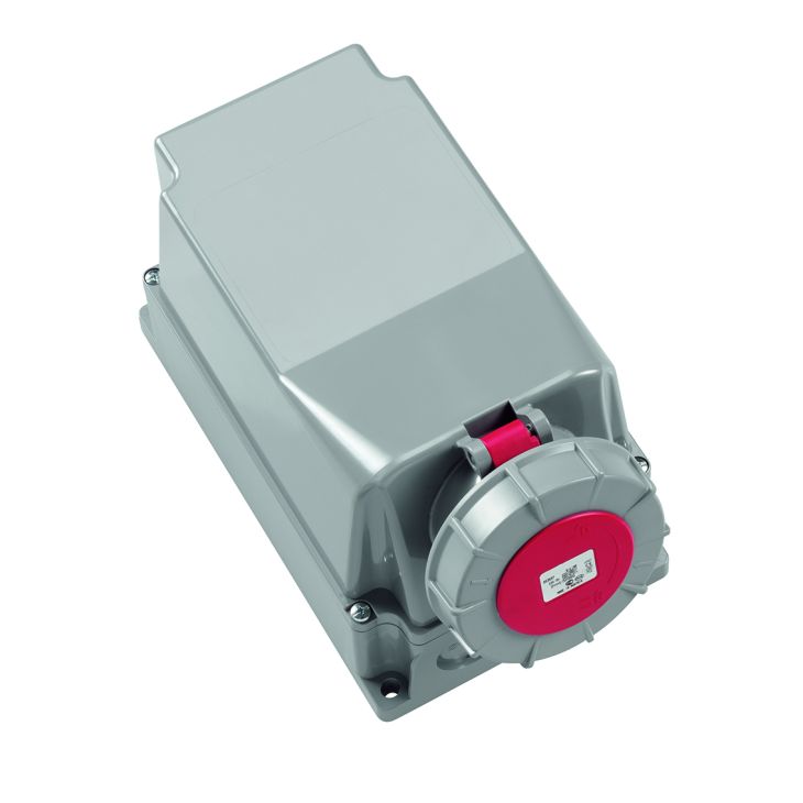 CEE wandcontactdoos, IP67, 63A, 5-polig, 400V, 6h, rood
