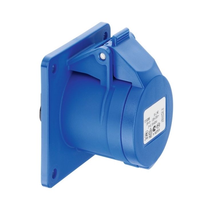 Prise CEE sur embase, droite, IP44, 16 A, 4 pôles, 230 V, 9h, bleu