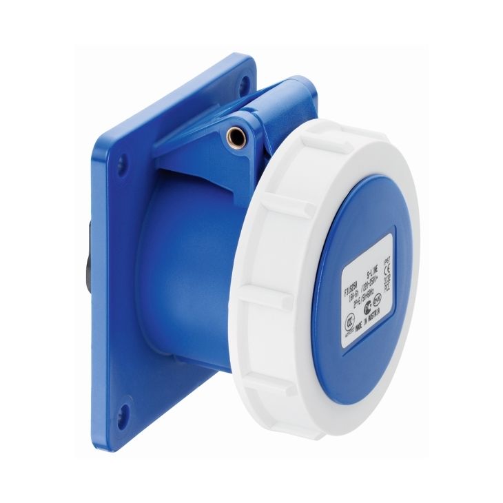 Prise CEE sur embase, droite, IP67, 16 A, 4 pôles, 500 V, 7h, noir