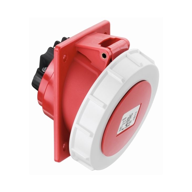 CEE flenscontactdoos, 20°, IP67, 32A, 4-polig, 500V, 7h, zwart