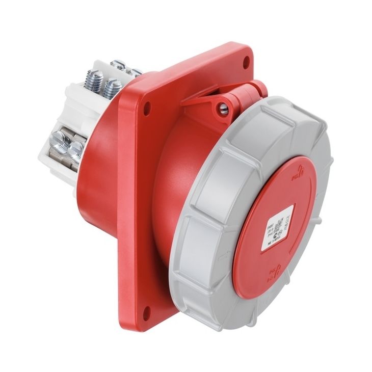 CEE flenscontactdoos schuin 15°, IP67, 125A, 4-polig, 400V, 6h, rood