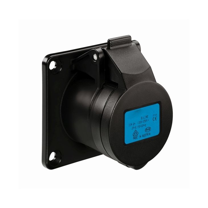 Prise CEE sur embase, droite; noir, IP44, 32 A, 5 pôles, 400 V, 6h, rouge
