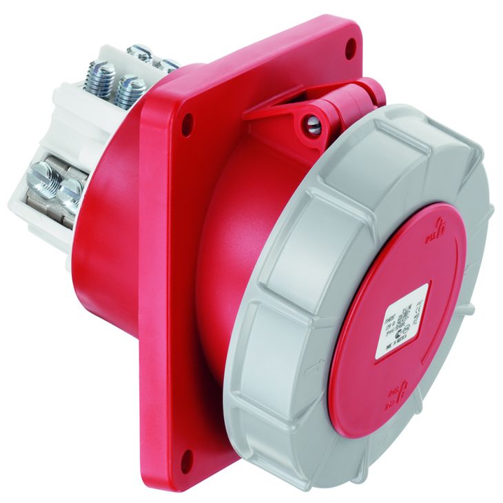 CEE flenscontactdoos schuin 15°, IP67, 125A, 5-polig, 400V, 6h, rood