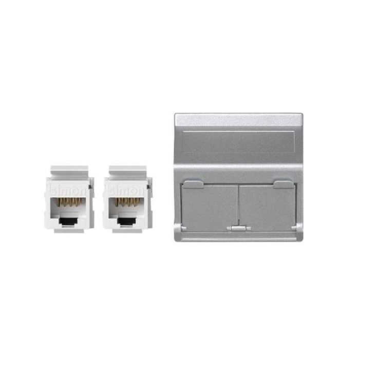 K45 Plaque VDM Incliné avec volet 2 x RJ 45 Cat. 6 UTP - Alu