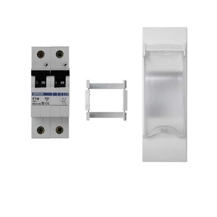 Stekkers, schakelaars en stopcontacten - Simon - K45 plaat 3 mechanismen met tweepolige hoofdzekering 16A - S - KF04A/9