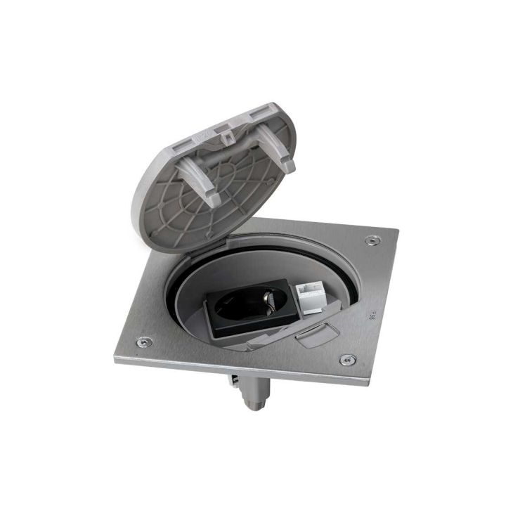 Électrification des bureaux et gestion des câbles - Simon - K45 Porte-mécanisme fermeture manuel avec 1 prise avec RJ 45 Cat5e inox - KSE25U/23/72
