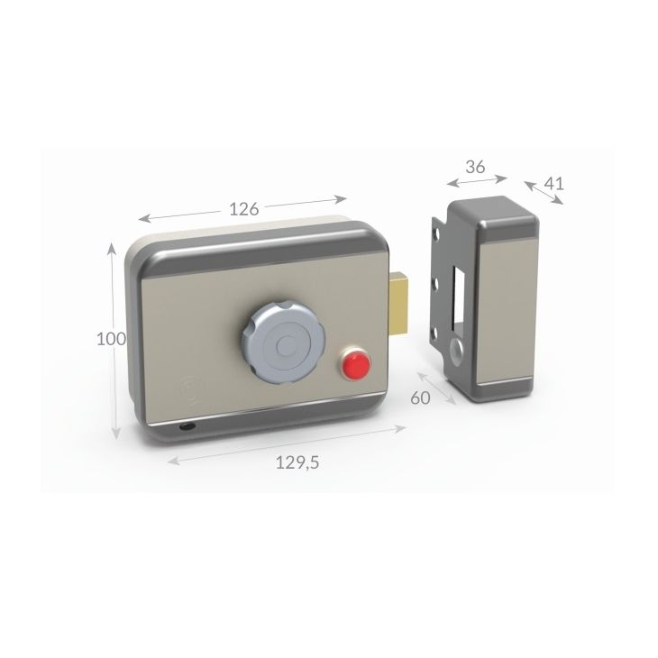 Série CE - Serrure électrique apparante (12-24V AC/DC) avec bouton rotatif et bouton poussoir pour le déblocage temporaire