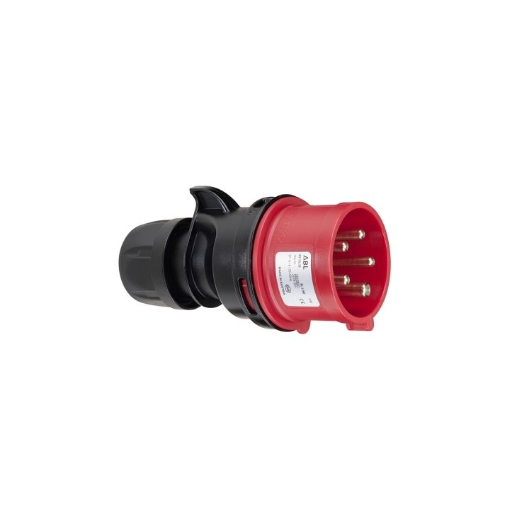 Fiche CEE mâle, IP44, 32 A, 4 pôles, 400 V, 6h, rouge, sans vis