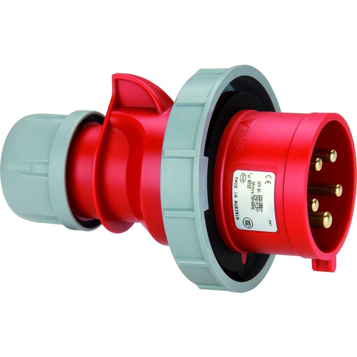 Fiche CEE mâle, IP67, 32 A, 5 pôles, 400 V, 6h, rouge