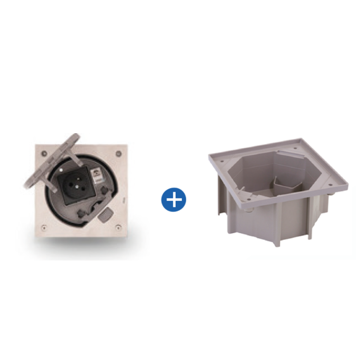 IP66 Kit vloerdoos inox met stopcontact en data aansluiting, incl. inbouwdoos volle vloer