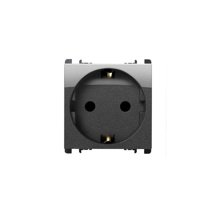 Prise Schuko 2P+T 16A 250V 2 mod, Fer noir