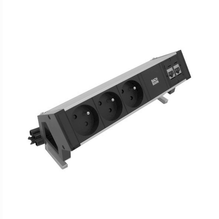 Kantoor elektrificatie en kabelmanagement - Bachmann - DESK 2, 4 modules (3xUTE + 2xCAT6 A) alu-black - VDEDESK20