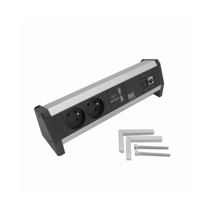 Kantoor elektrificatie en kabelmanagement - Bachmann - DESK1 4 modules (2x UTE + 1x USB CHARGERA/A +1x CAT6 A + 1x HDMI) Alu - VDEDESK21