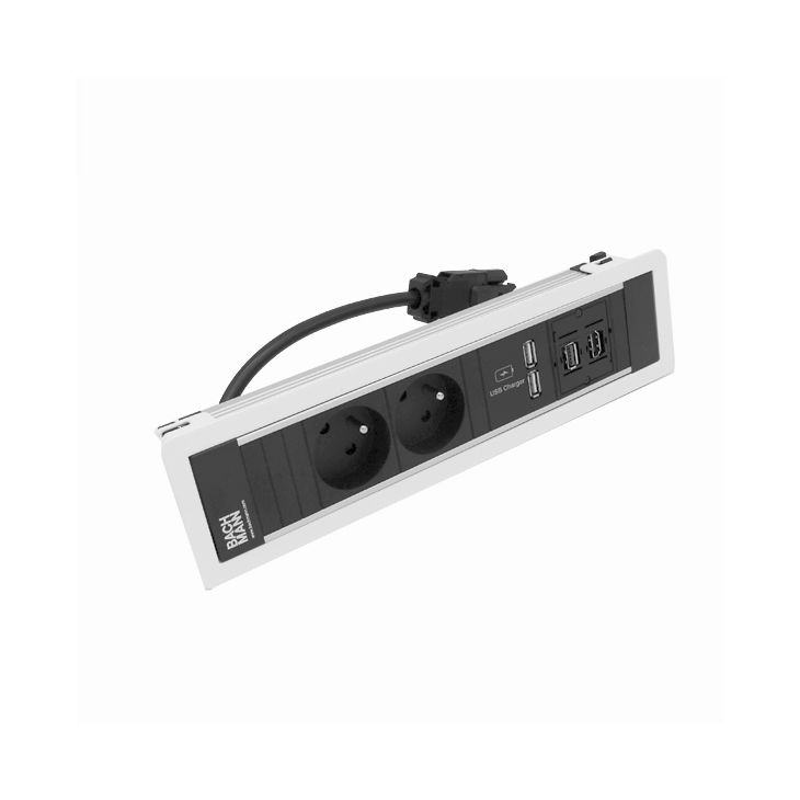 POWER FRAME 4 modules (2x UTE +1xUSB CHARGER A/A +1xHDMI + 1xUSB A/A) blanc RAL90