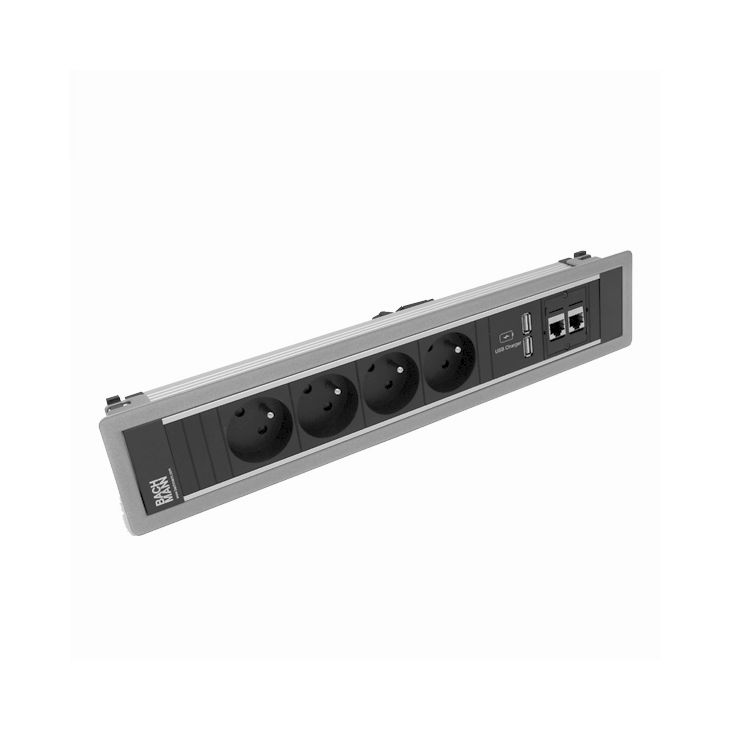 POWER FRAME 6 modules (4xUTE + 1xUSB CHARGER A/A + 2x CAT6 A) gris argent RAL9006