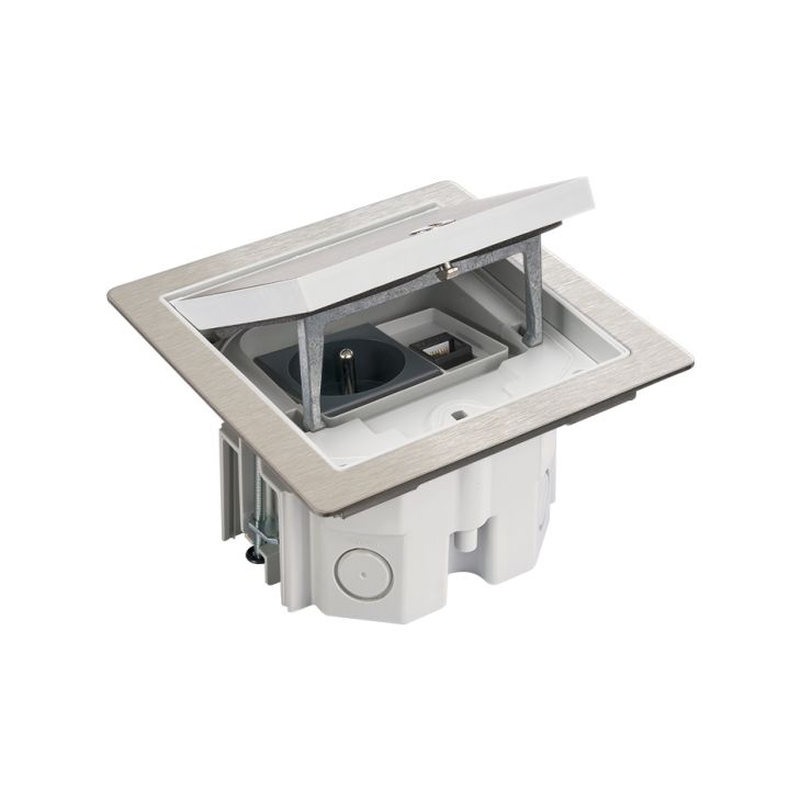 IP66 Kit vloerdoos inox met stopcontact en RJ45 CAT6a , incl. inbouwdoos volle vloer