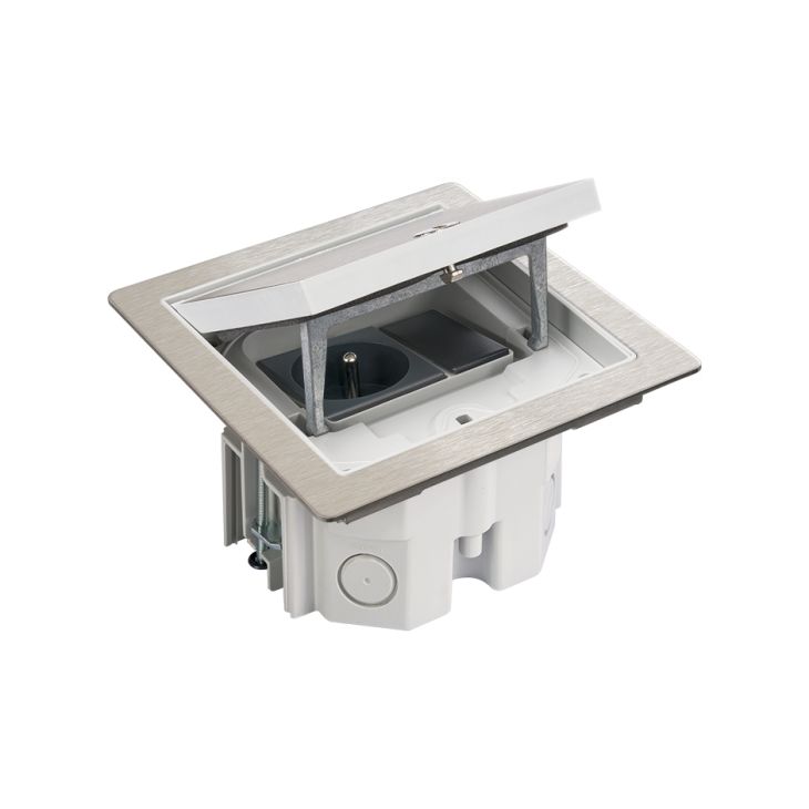 IP66 Kit vloerdoos inox met stopcontact en USB-C charger, incl. inbouwdoos technische vloer 